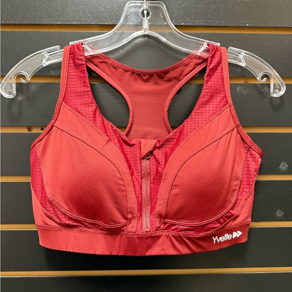 Yvette High Impact Zip Front Sports Bra Red Racerback D–F Cup Size 8